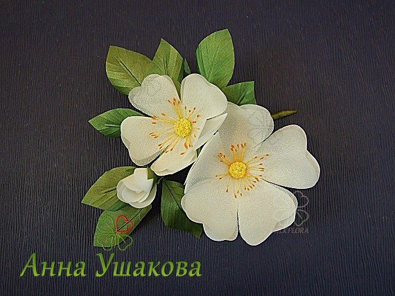МК цветок шиповника из шелковой ткани, мастер Анна Ушакова