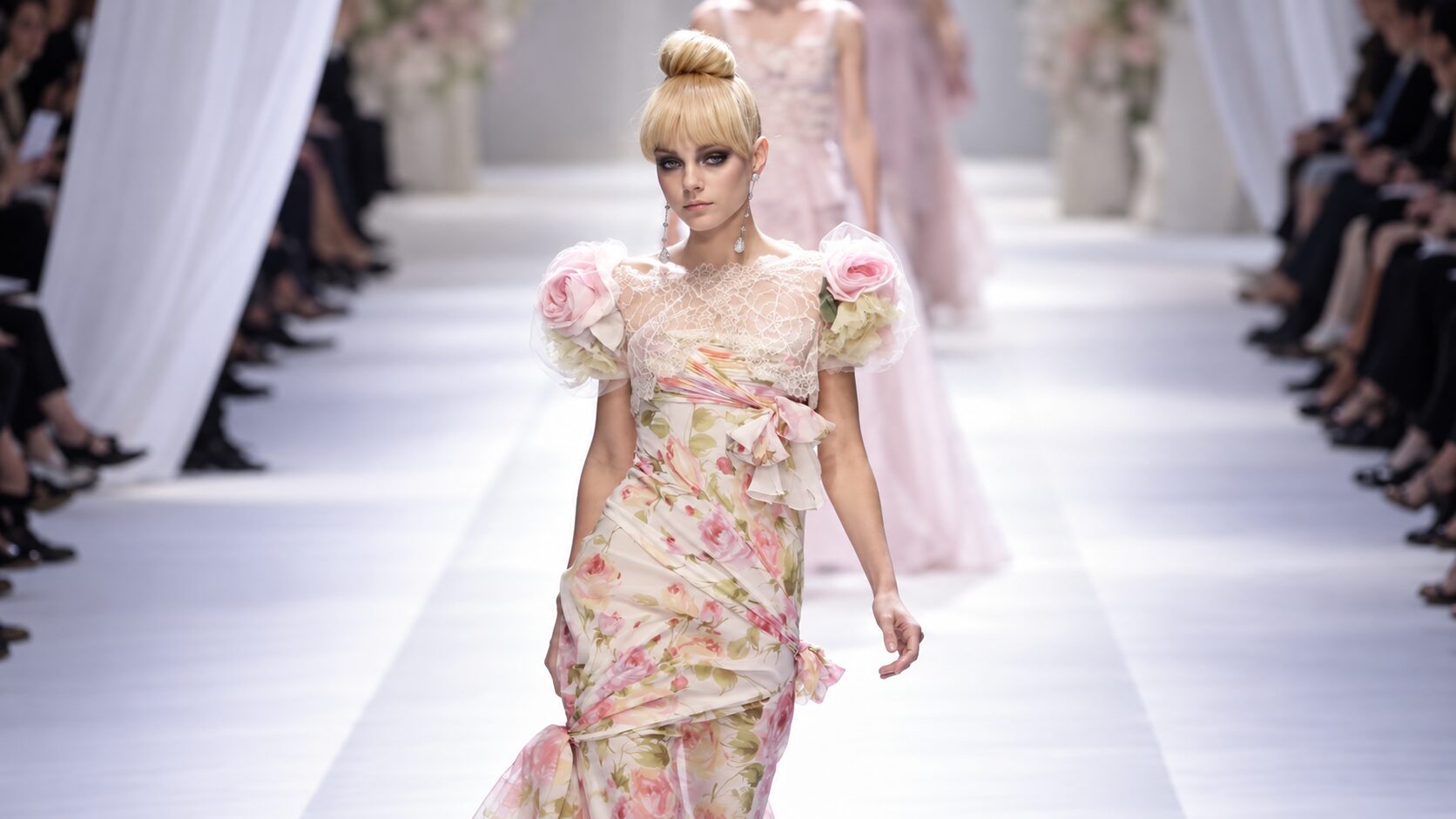воздушные цветы из органзы в высокой моде Valentino