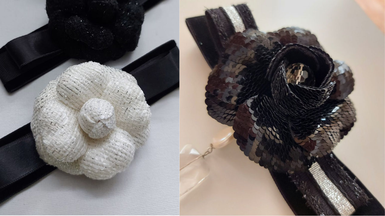 Камелия из ткани и вышитая от дизайнера Полины Кузнецовой