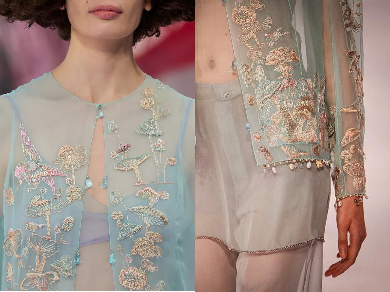 тамбурная вышивка грибов Chanel люневильский крючок Haute Couture